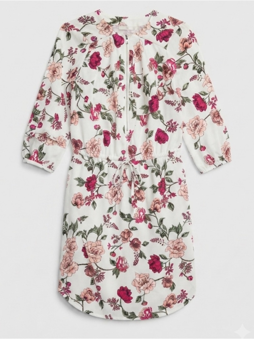 Floral Tie-Waist Girls Dress in White and Pink - Sz S 7/8